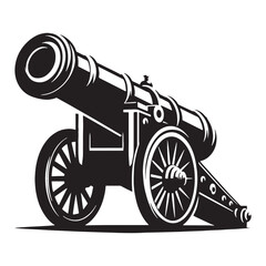 Fort Cannon silhouette, defending castles and strongholds – Cannon illustration – Minimalist Cannon vector – Weapon silhouette

