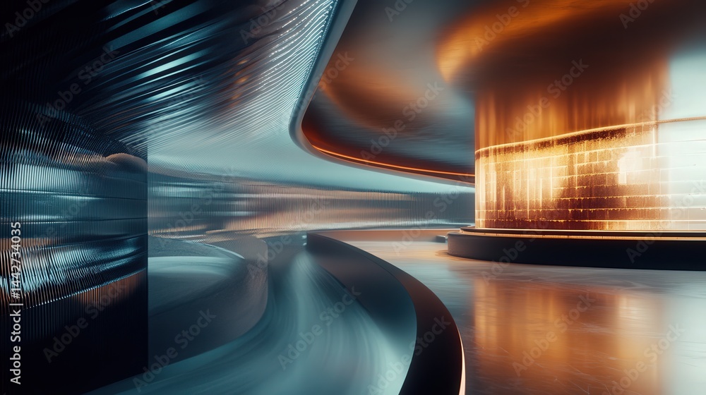 Poster as cool waves interact with light currents, the resulting motion forms a visually dynamic and futuri
