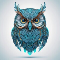 Futuristic Tiffany-Colored Owl Illustration – Symbolic Artwork Depicting Wisdom, Intelligence, and Modern Vision in Stylized Design