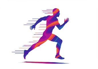 Obraz premium Colorful runner silhouette isolated on white background