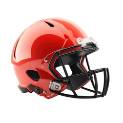 Fototapeta premium A vibrant red football helmet with black facemask, highlighting protective headgear for sports.