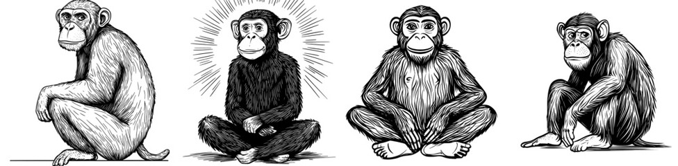 A detailed silhouette illustration of a chimpanzee in profile highlights its unique characteristics and lively personality