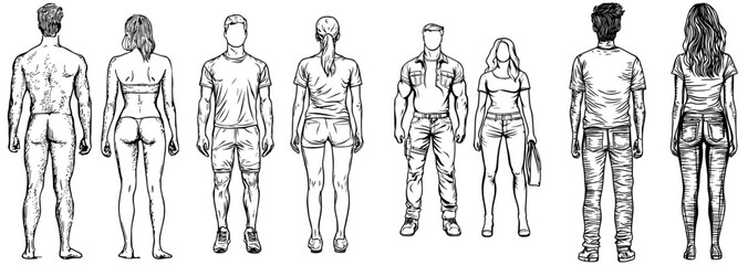 A minimalist silhouette illustration features a standing man and woman, showing human figures in the context of fitness or health