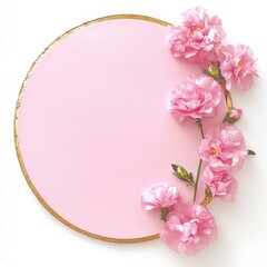 Pastel pink circle frame adorned with delicate pink flowers