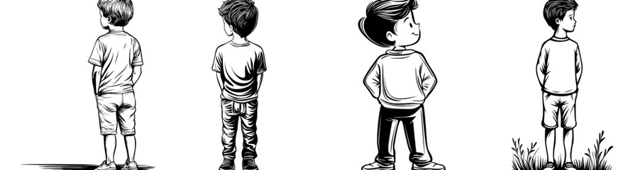 Two boys are shown standing in isolation on a plain white background, presented as silhouettes
