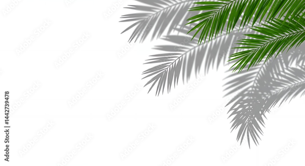 Poster elegant palm leaf shadows casting on white background, creating a natural and minimalist aesthetic w