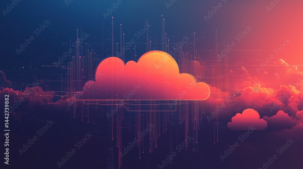 Aufkleber flat line design website banner for business cloud computing with modern vector illustration and cop