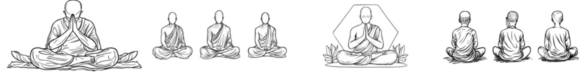 A serene pose is depicted through minimalist line art of a meditating person