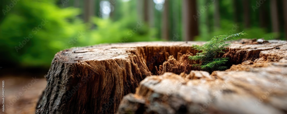 Poster tree stump illustrating the impact of human activity on forests concept. a close-up view of a tree s