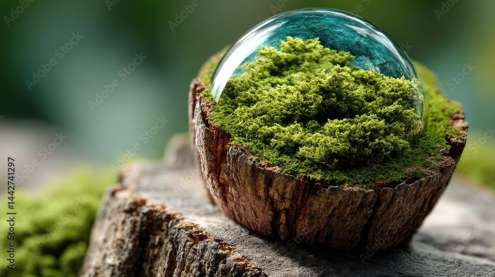 Poster tree stump demonstrating illegal logging and ecosystem damage concept. a miniature ecosystem featuri