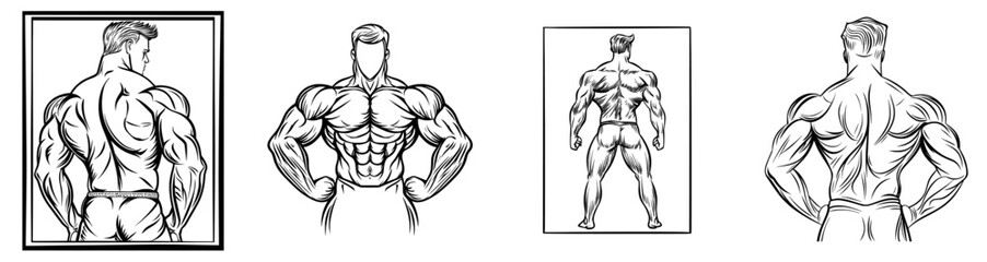 A muscular bodybuilder icon is depicted in silhouette on a white background