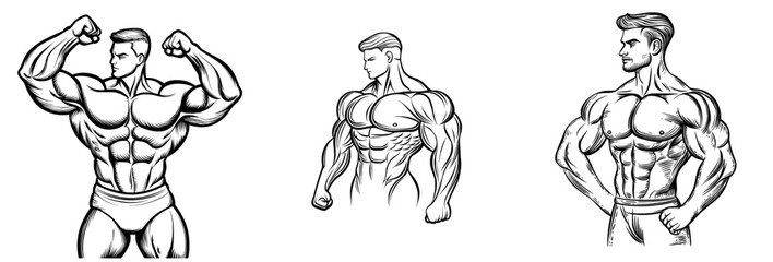 The silhouette of this muscular individual is bold and emphasizes a chest and arms that are well-developed