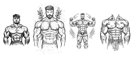 A muscular figure's bold silhouette highlights its impressive strength and fitness