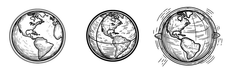 The silhouette of a globe displaying continents is shown in black and white