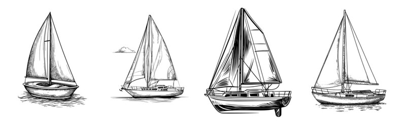 A sailboat with a sleek black silhouette smoothly navigates calm waters, perfect for nautical-themed designs