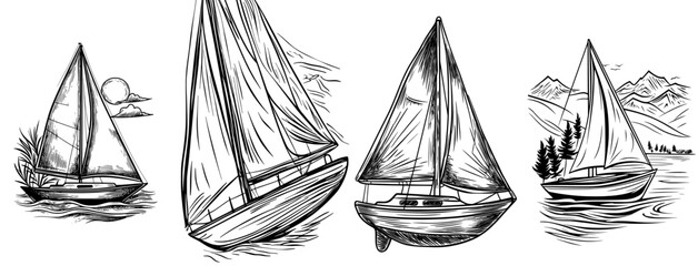 A dark, streamlined shape of a sailboat moving effortlessly across the water, perfect for designs and advertisements with a nautical theme and travel industry promotions