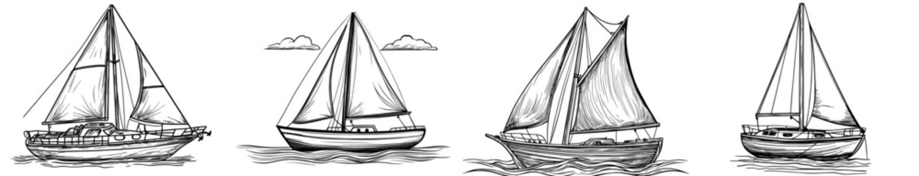 A sailboat with a sleek black silhouette on calm water reflects its image, perfect for nautical-themed designs
