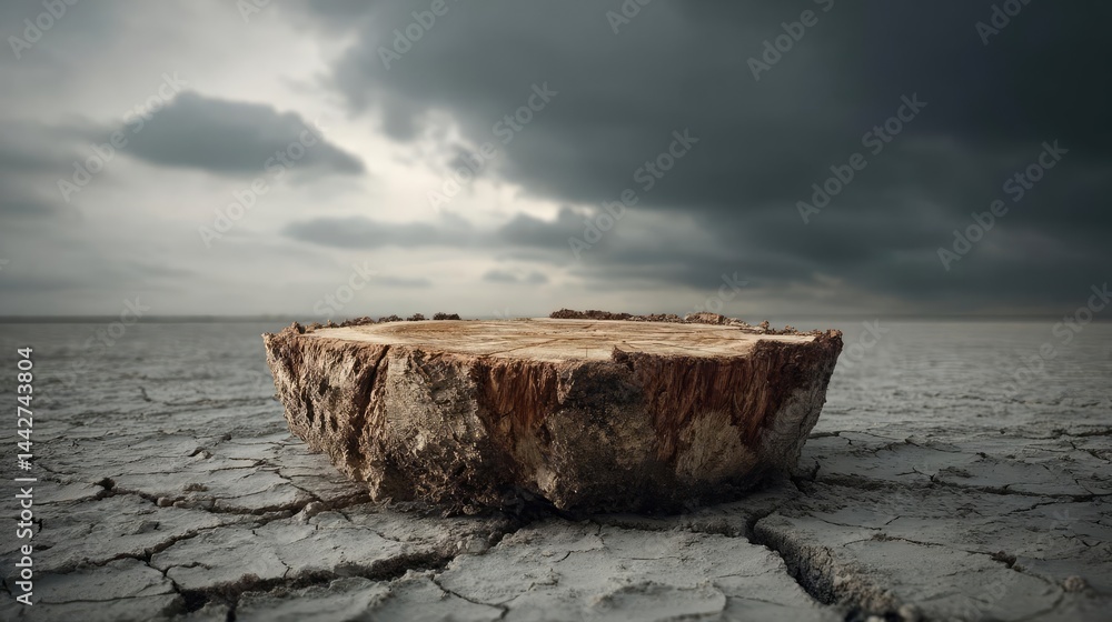 Poster tree stump demonstrating illegal logging and ecosystem damage concept. a desolate landscape featurin