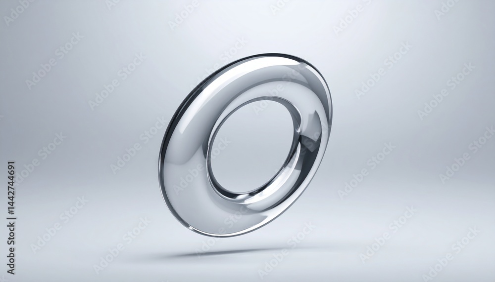 Poster floating metallic ring digital environment 3d render abstract art minimalist design