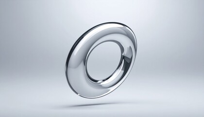Floating metallic ring digital environment 3d render abstract art minimalist design