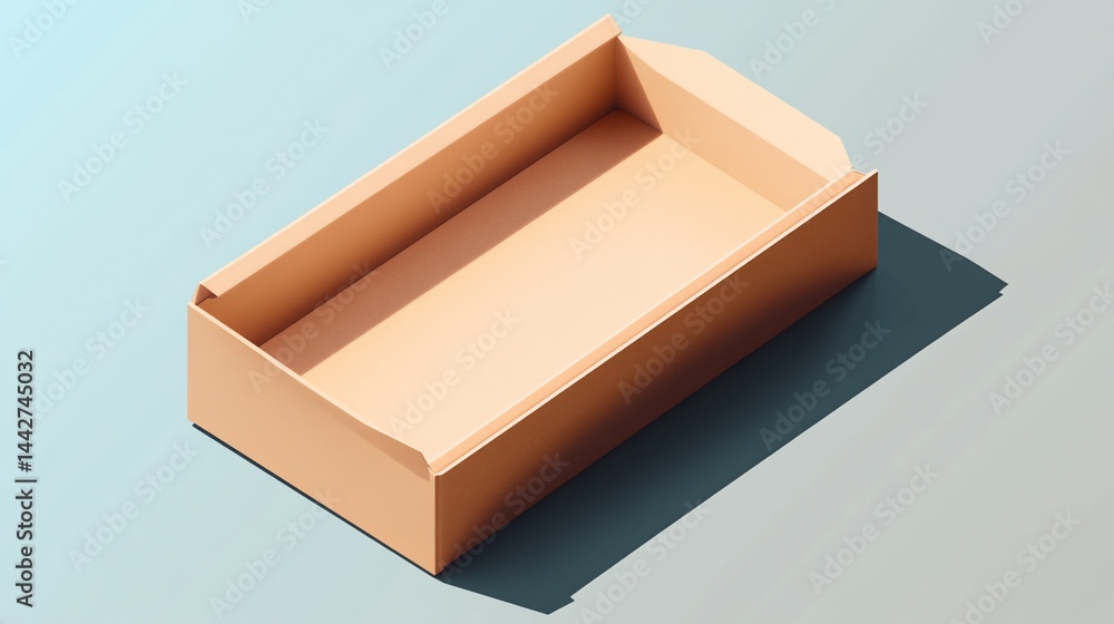 Poster minimalist product display featuring an open box casting sharp shadows