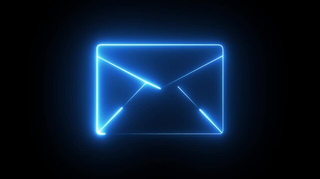 glowing neon color message box animation icon conversation notice receive massage animated sign symbol on black background.