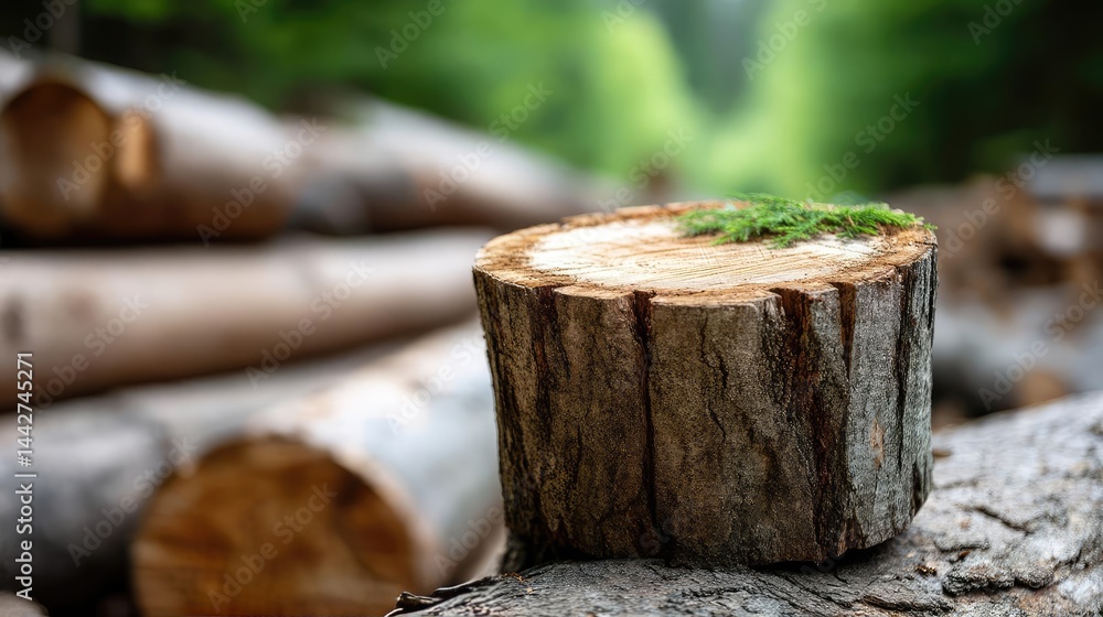 Poster tree stump demonstrating illegal logging and ecosystem damage concept. a close-up shot of a tree stu
