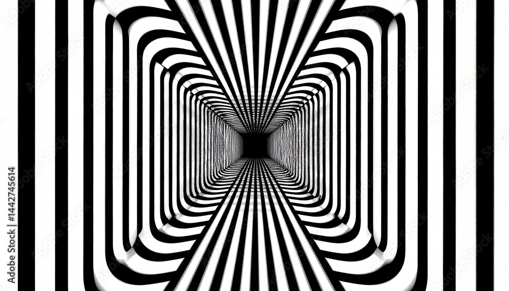 Aufkleber dynamic movement through a black and white tunnel abstract visual art digital realm perspective expl