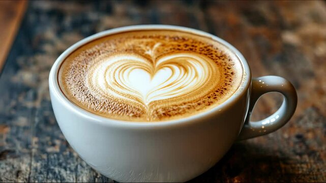A cup of latte with a heart design on top.
