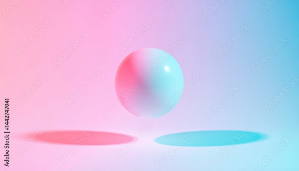 Poster dynamic floating sphere animation abstract digital art modern design soft color palette studio envir