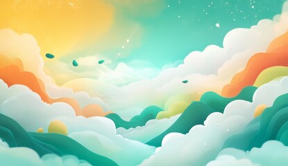 Fototapeta premium Colorful, fluffy clouds, vibrant mountains, dreamy landscape