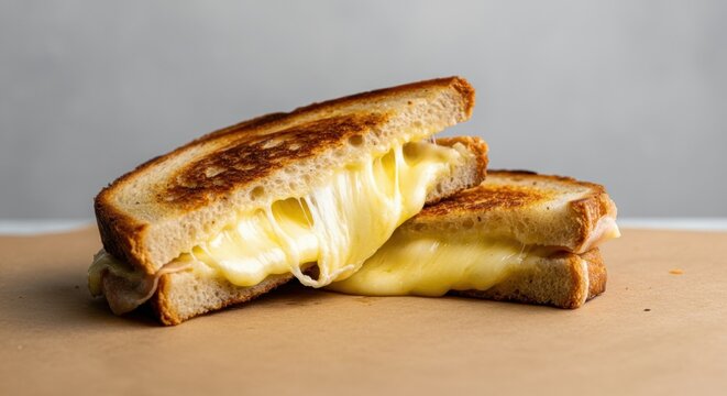 Melted cheese grilled sandwich on brown paper with golden crispy bread