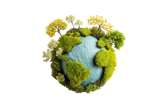 Vibrant Green World with Flora and Fauna isolated on a transparent background