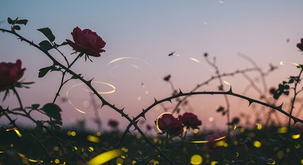 Rose bush in soft evening light