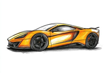 Fototapeta premium Detailed sketch of a vibrant orange sports car showcasing sleek design and dynamic lines in an artistic style