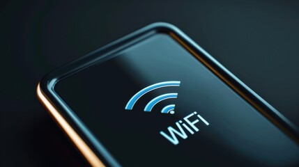 Wireless connectivity symbol displayed on smartphone screen during nighttime illumination in a modern environment