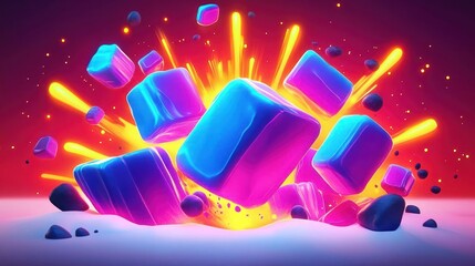 Fototapeta premium A vibrant explosion of colorful ice-like cubes against a dynamic background.