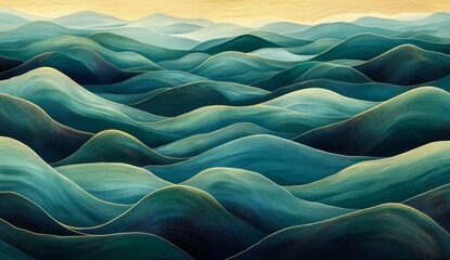 Obraz premium Abstract Rolling Hills Landscape with Textured Blue and Green Waves