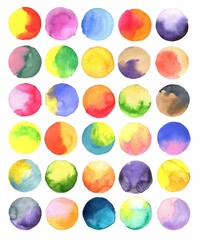 Set of colorful watercolor shapes, stains, blobs circles.