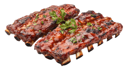Delicious Barbecue Ribs with Sauce on White Background - High Quality Image for Professionals