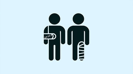Injured people pictogram featuring arm cast and leg bandage symptom and healthcare concept in minimalist black and white design
