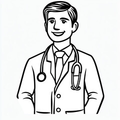 Black - and - White Illustration of a Doctor with Stethoscope