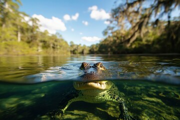 Fototapeta premium Alligator in crystal-clear river