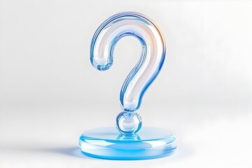 Translucent blue glass question mark on a circular base