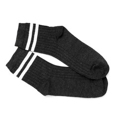 Pair of black socks isolated on white, top view