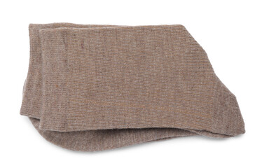 Pair of brown socks isolated on white, top view