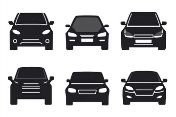 Six car front views, isolated on white, automotive design