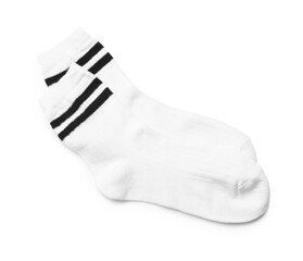 Pair of socks isolated on white, top view