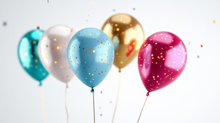 Festive celebratory scene with shiny colorful balloons and glitters