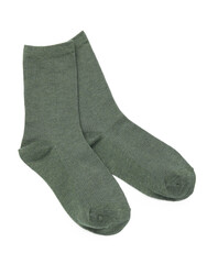 Pair of green socks isolated on white, top view